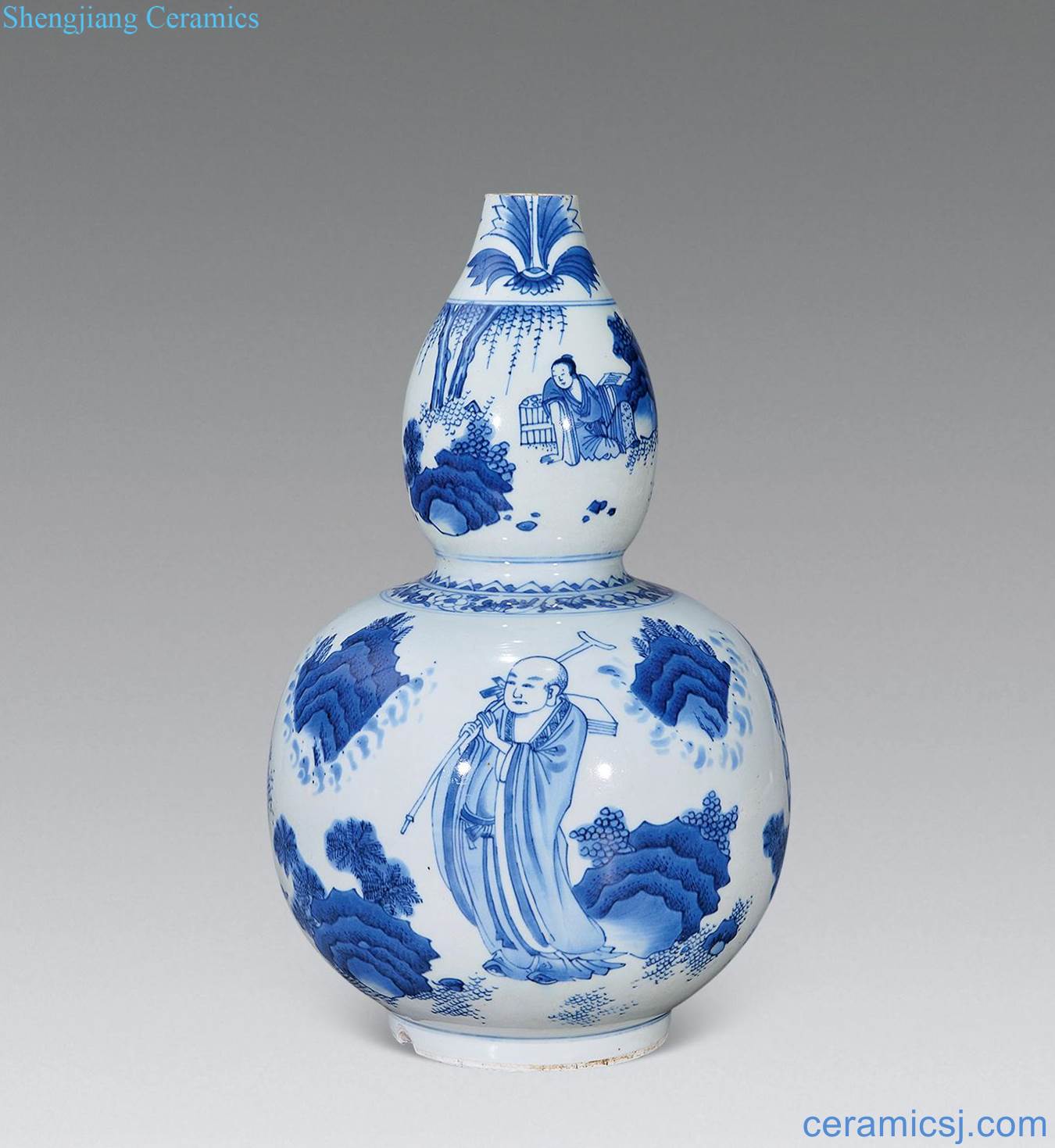 Ming chongzhen Blue and white Luo Hantu gourd bottle