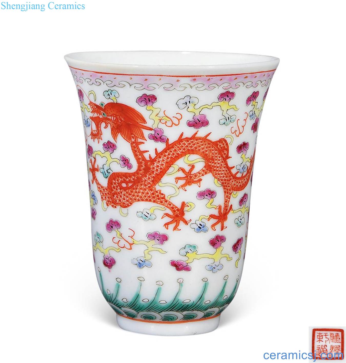 Qing guangxu Pastel YunLongWen bell cup