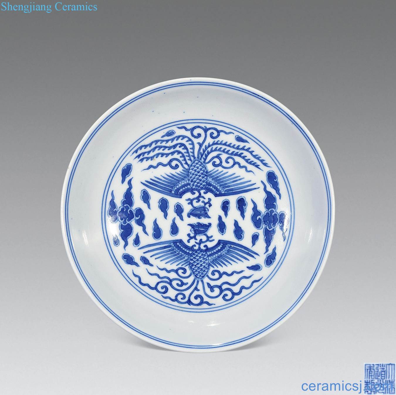 Qing daoguang Blue and white double phoenix tray