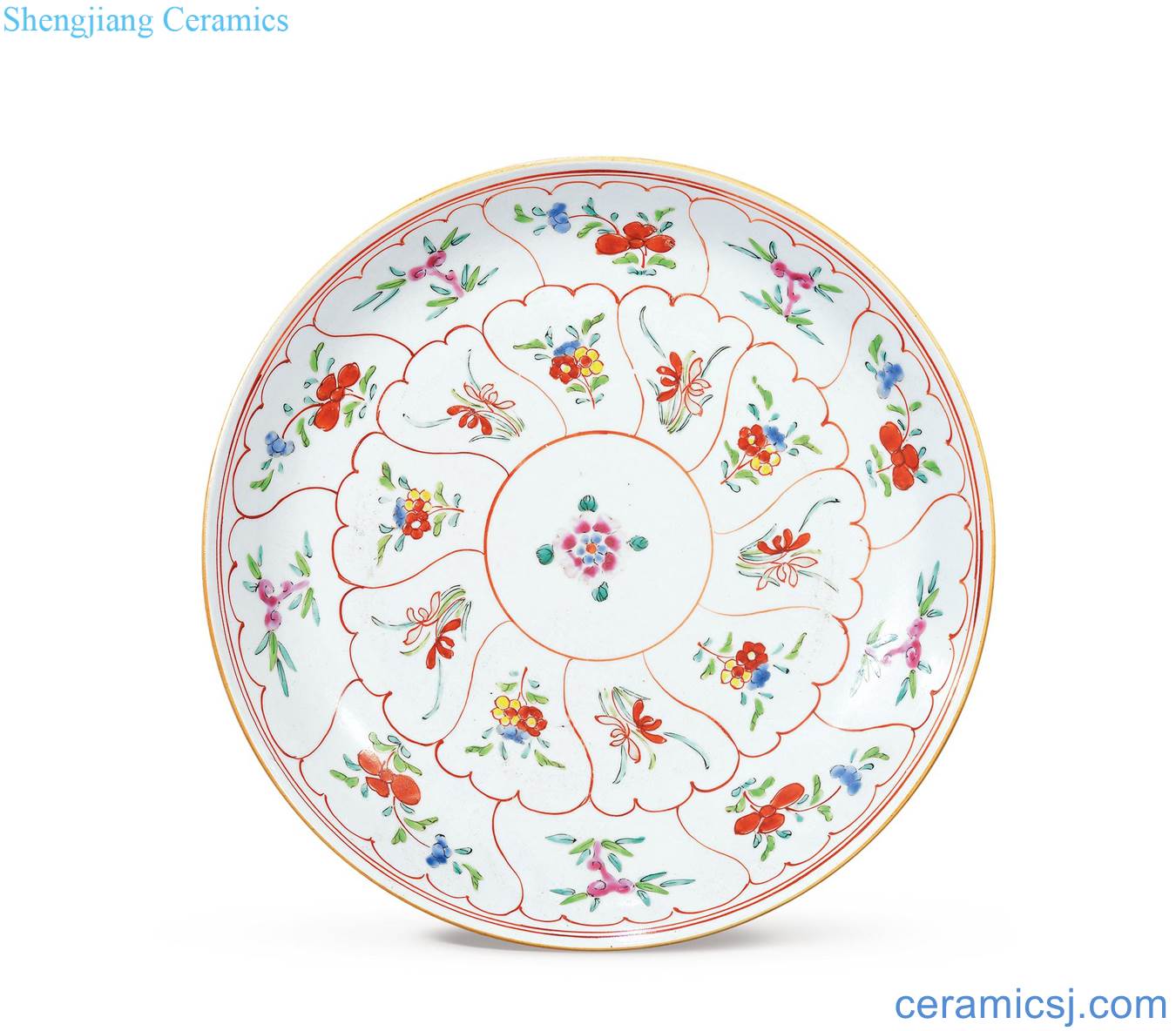 Qing qianlong pastel flower plate fold branches