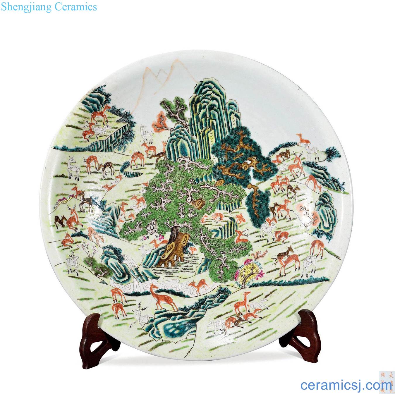 Deer plate pastel reign of qing emperor guangxu