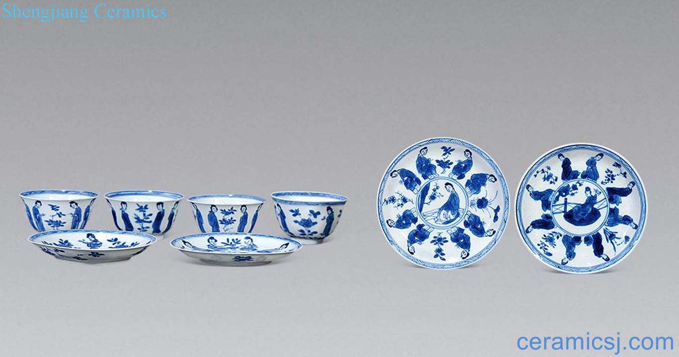 The qing emperor kangxi Blue and white cup, four sets