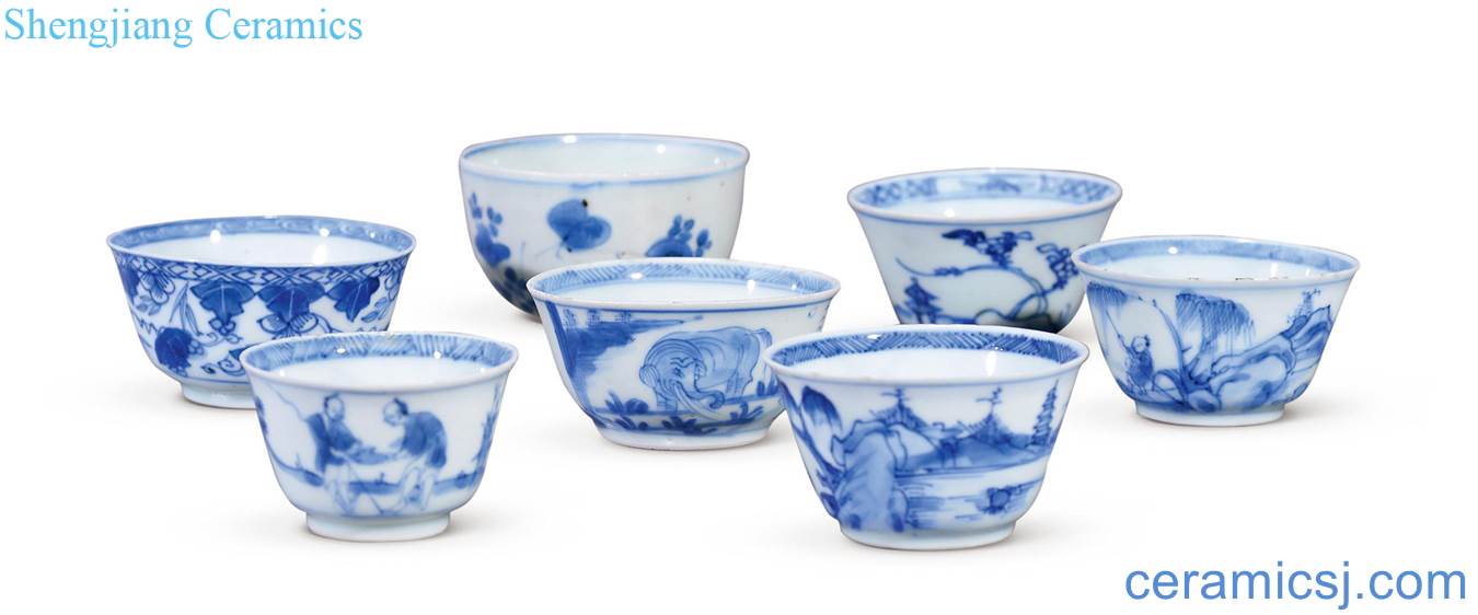 Blue and white characters of the reign of emperor kangxi, landscape small cup (7)