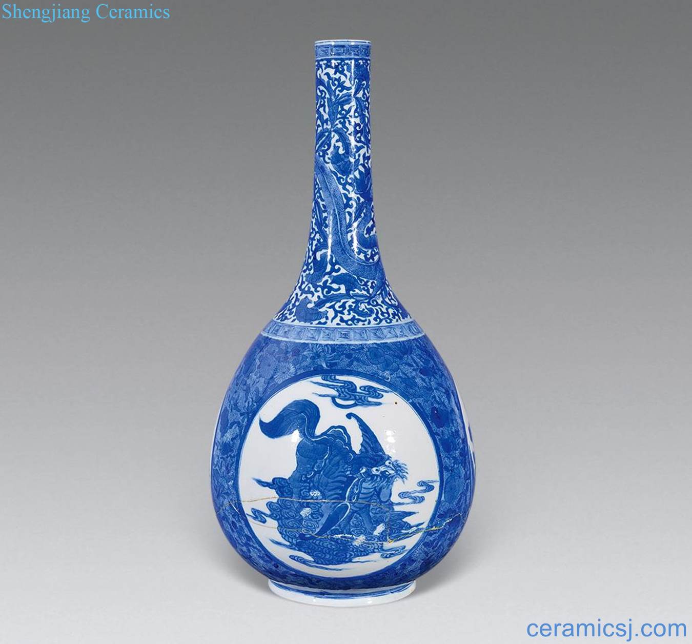 In late qing dynasty Blue and white medallion benevolent figure gall bladder