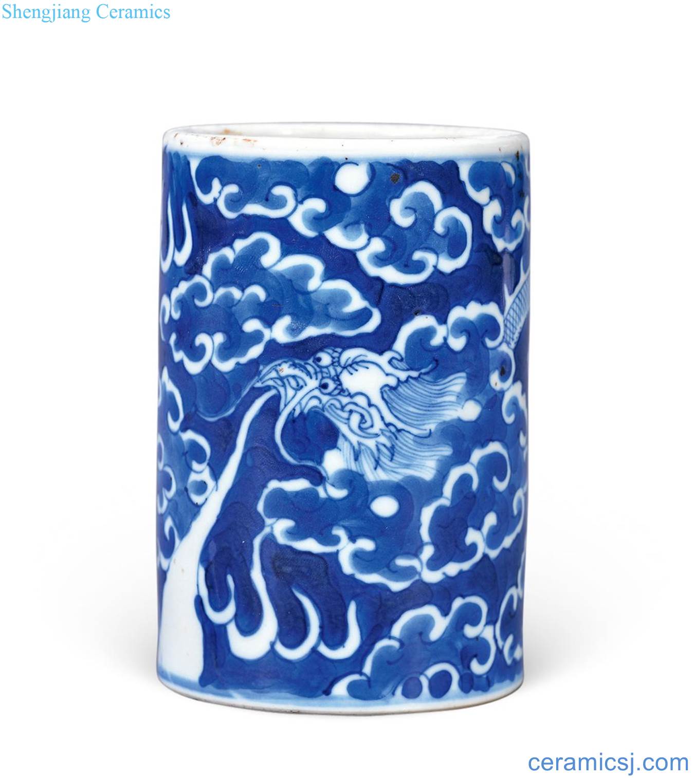 Qing guangxu Blue and white dragon small brush pot