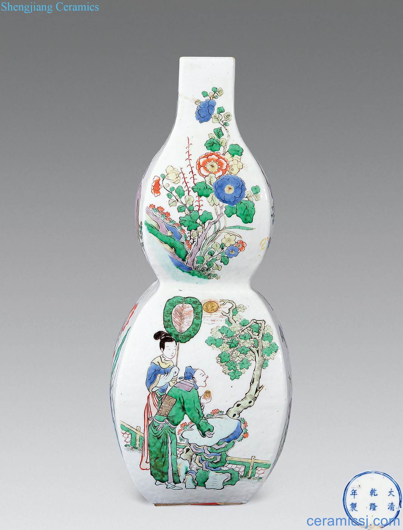 In late qing dynasty Colorful square bottle gourd