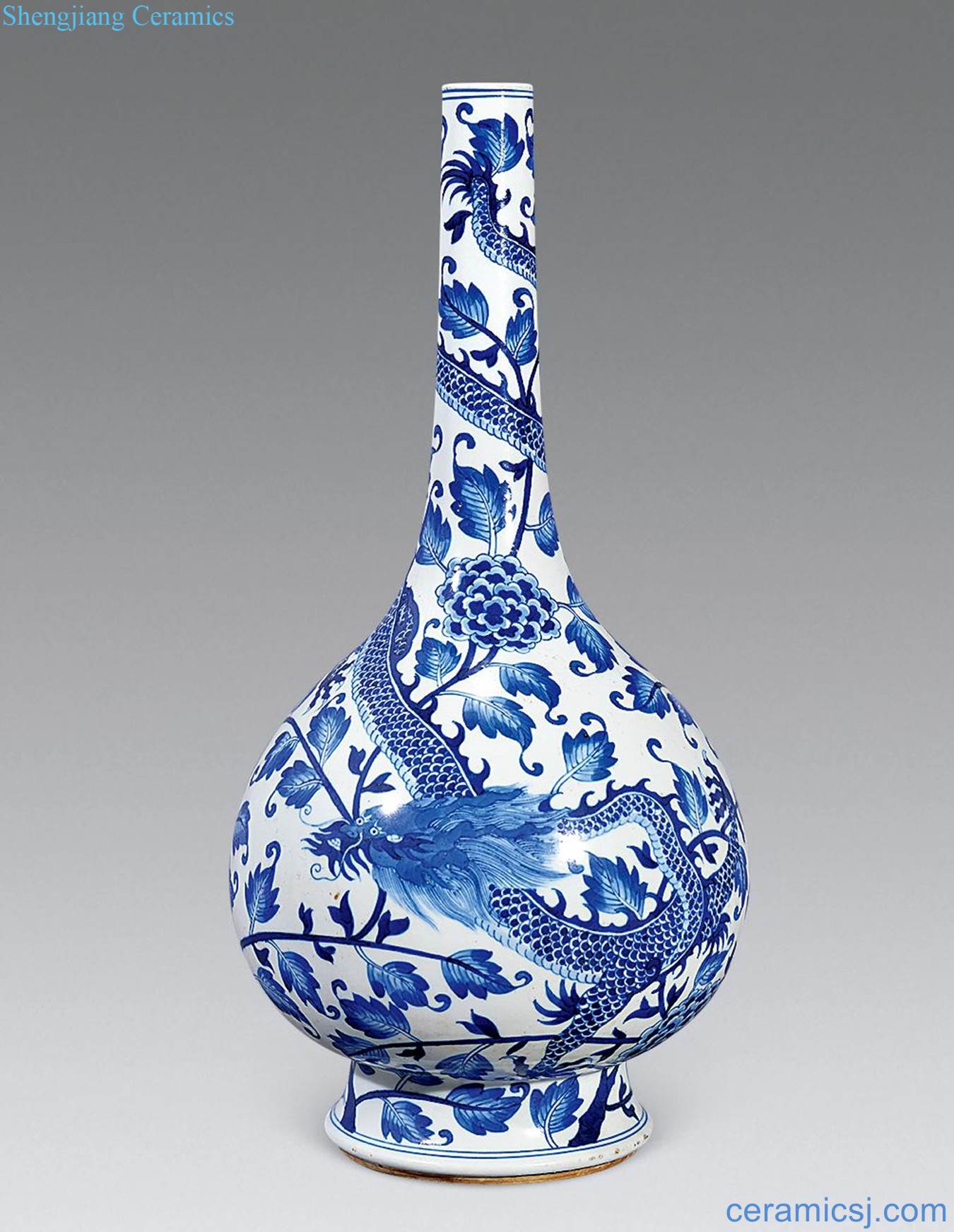 The qing emperor kangxi Blue and white dragon bravery type bottle
