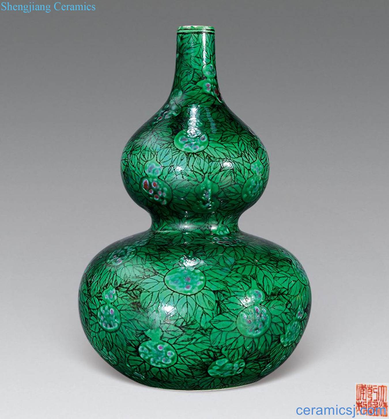 In late qing green enamel bottle gourd