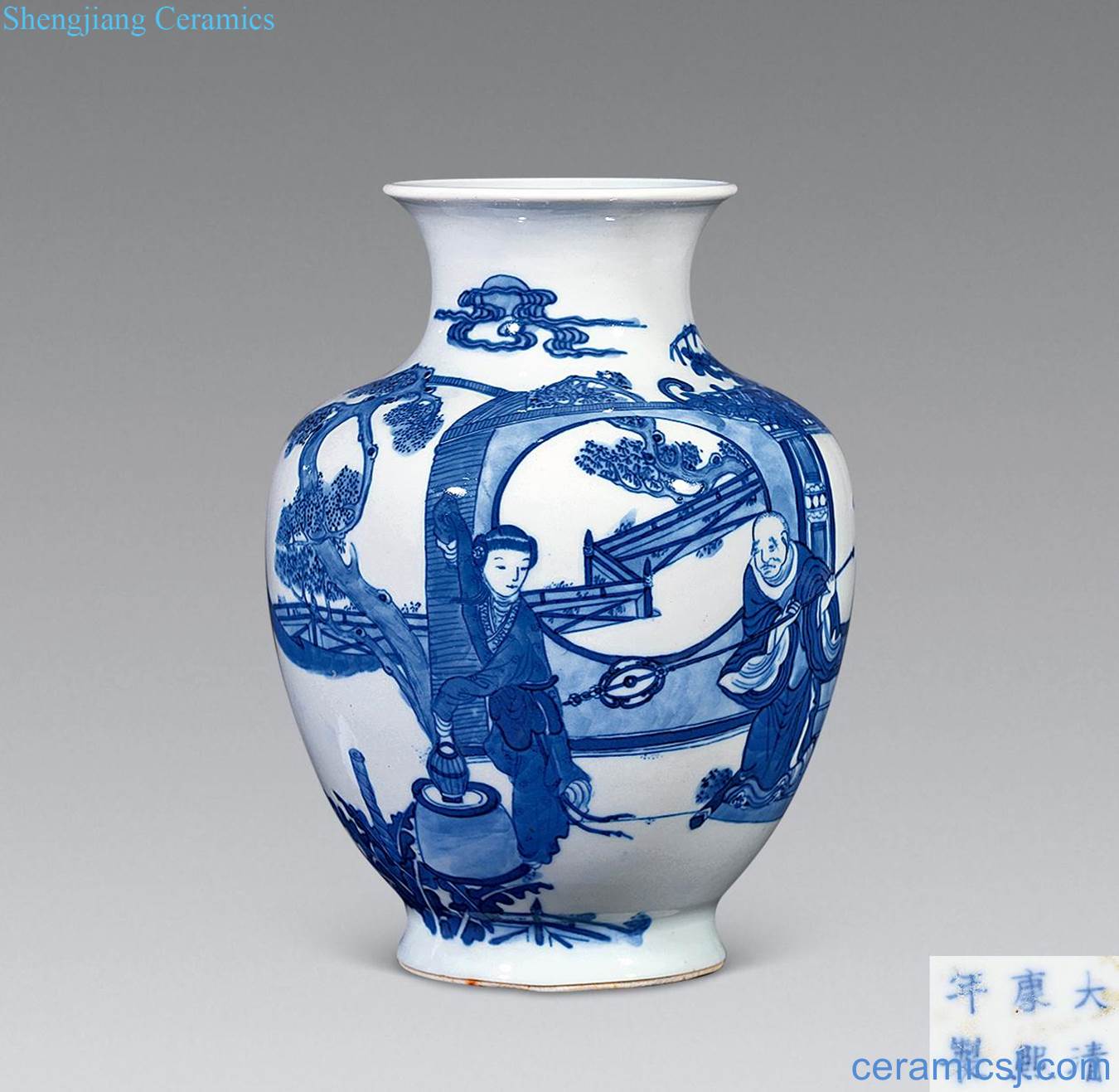 In late qing dynasty Blue and white character figure bottles