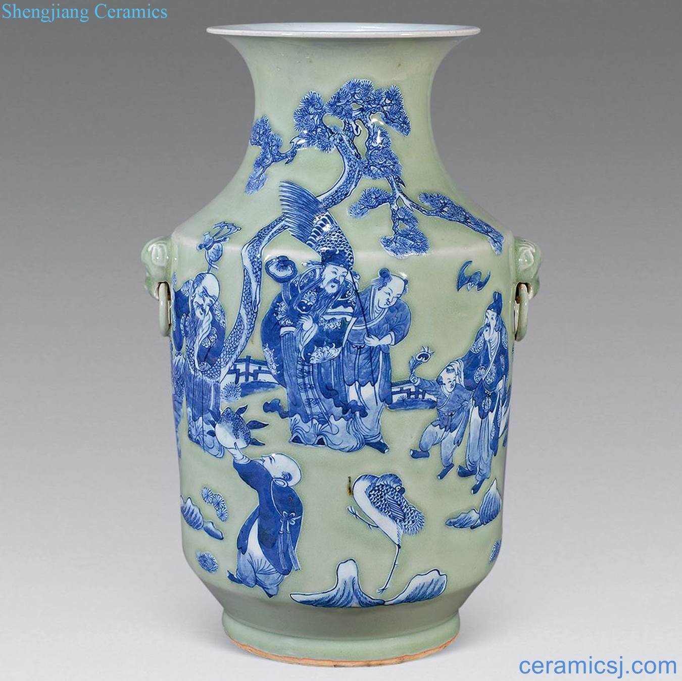 Mid qing Pea green blue and white lanterns and samsung characters