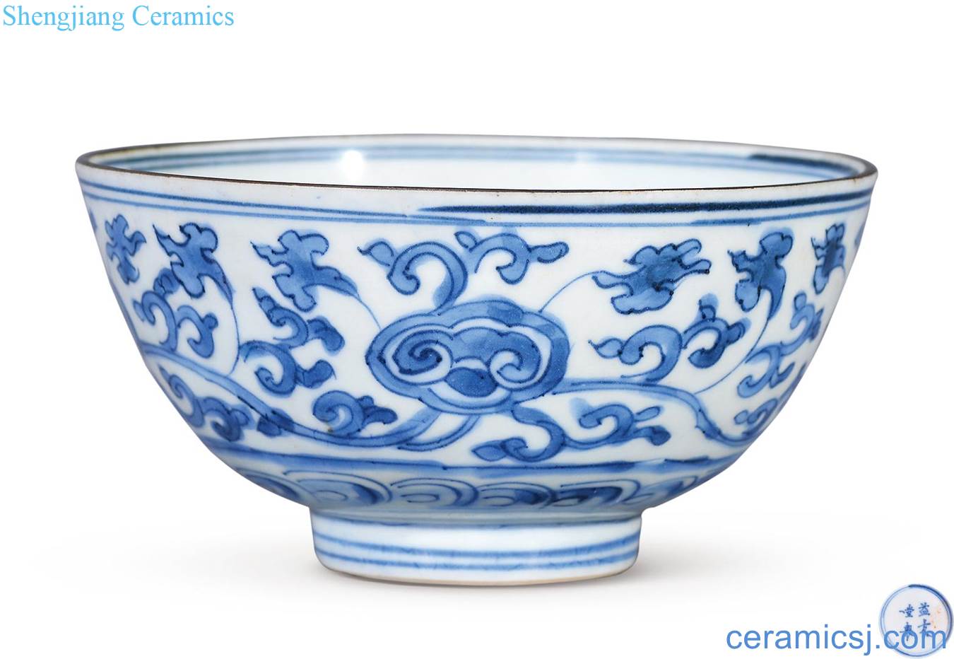 The qing emperor kangxi Ganoderma lucidum bowl of blue and white tie up branches