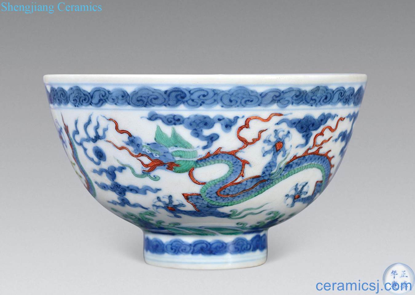 MingZhengDe Five dragon grain bowl of blue and white