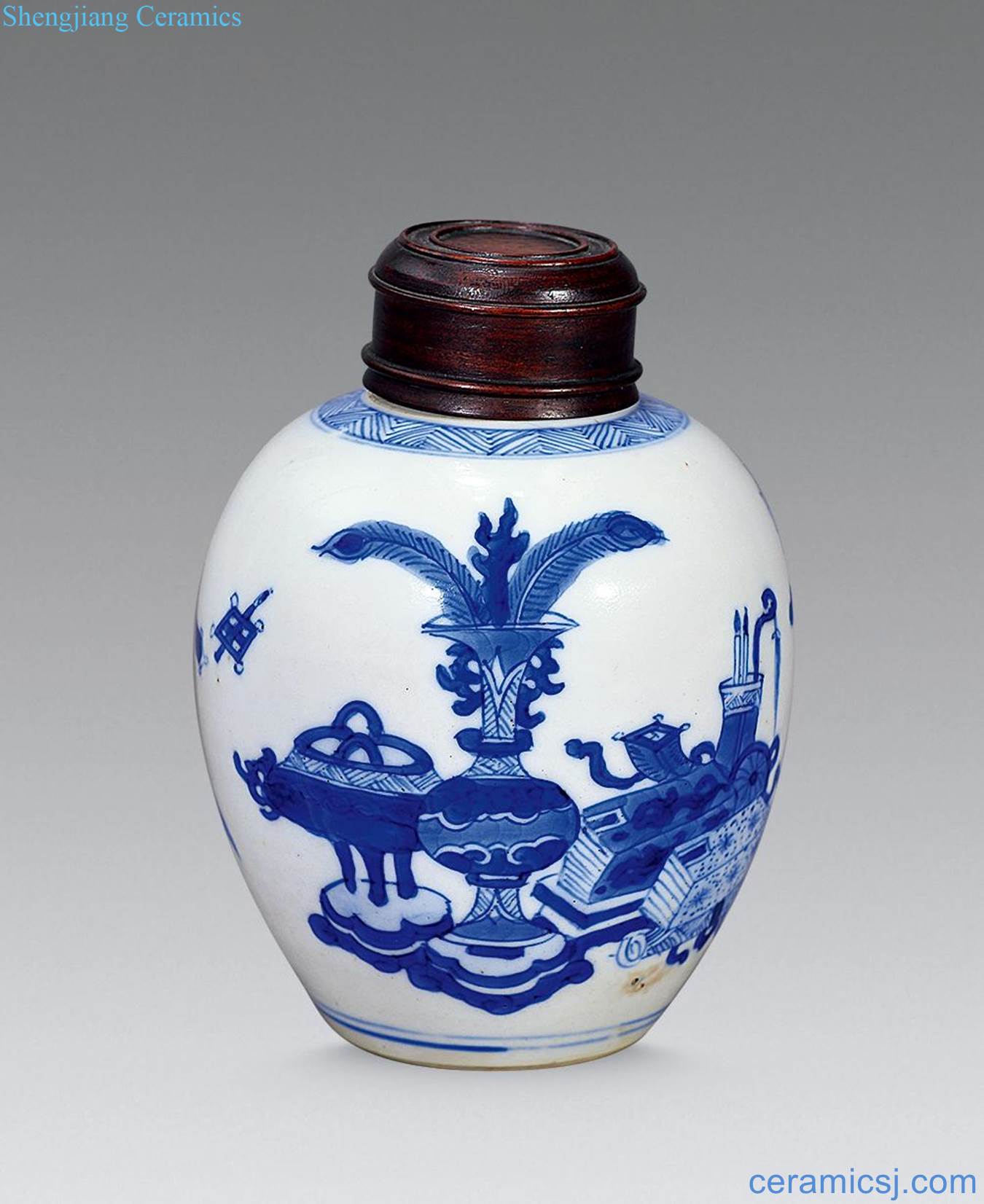 The qing emperor kangxi Blue and white antique small tank