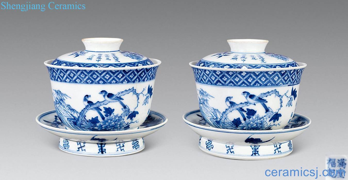 Qing guangxu Blue and white flowers and birds tureen (a)