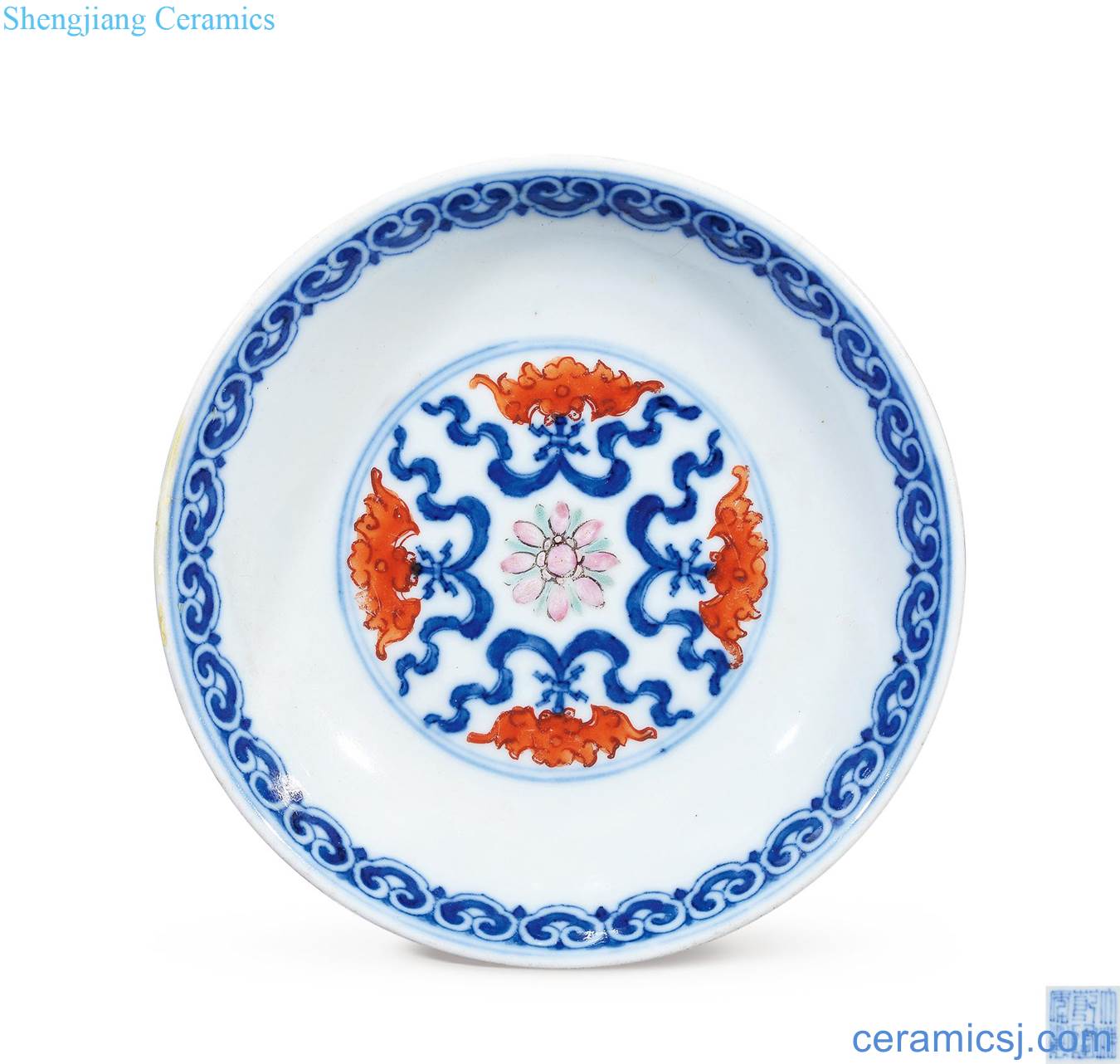 Blue and white and pastel qing qianlong live miles and plate