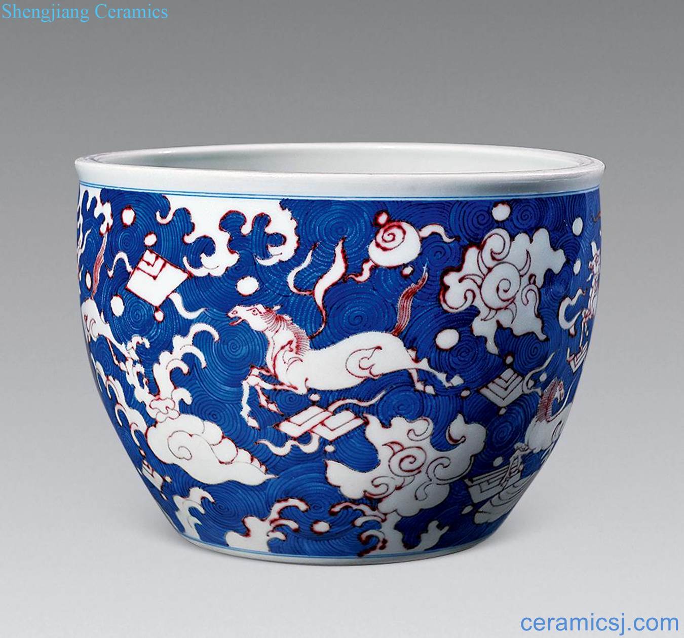 The early qing dynasty blue-and-white youligong sea lines cylinder