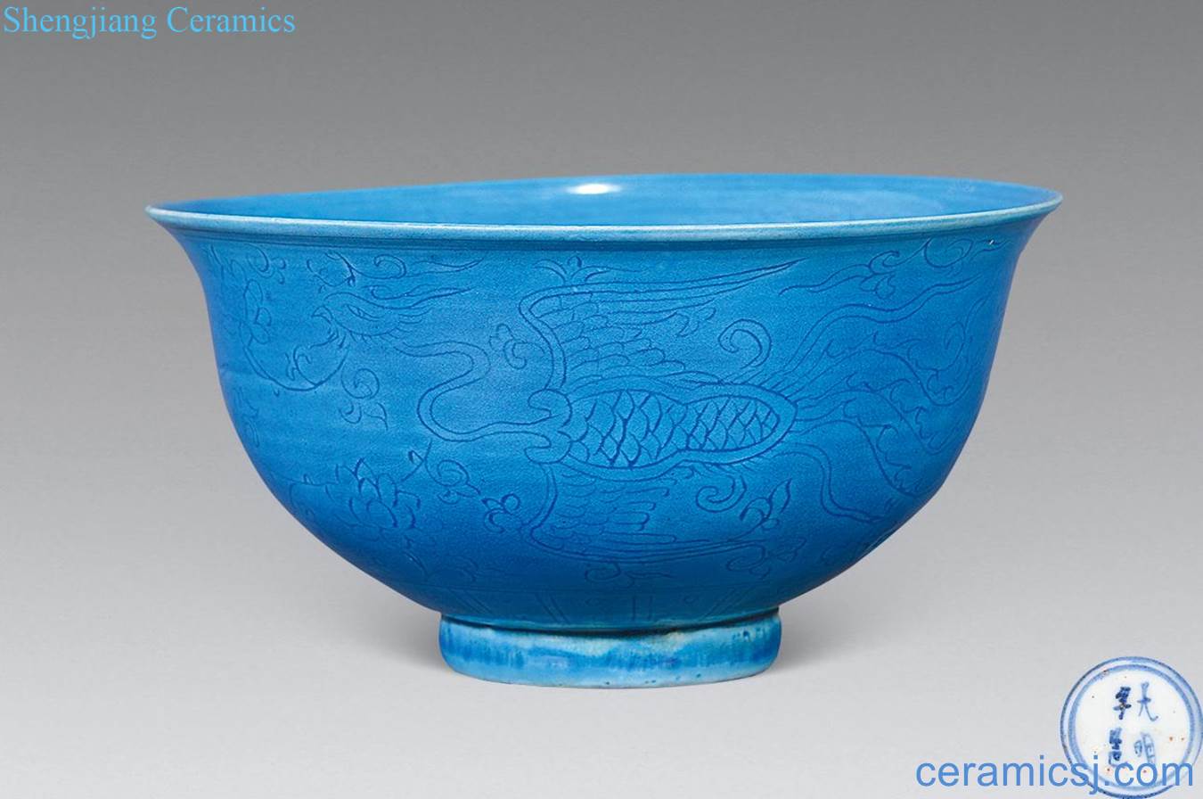 Ming Blue glaze carving grain dishes