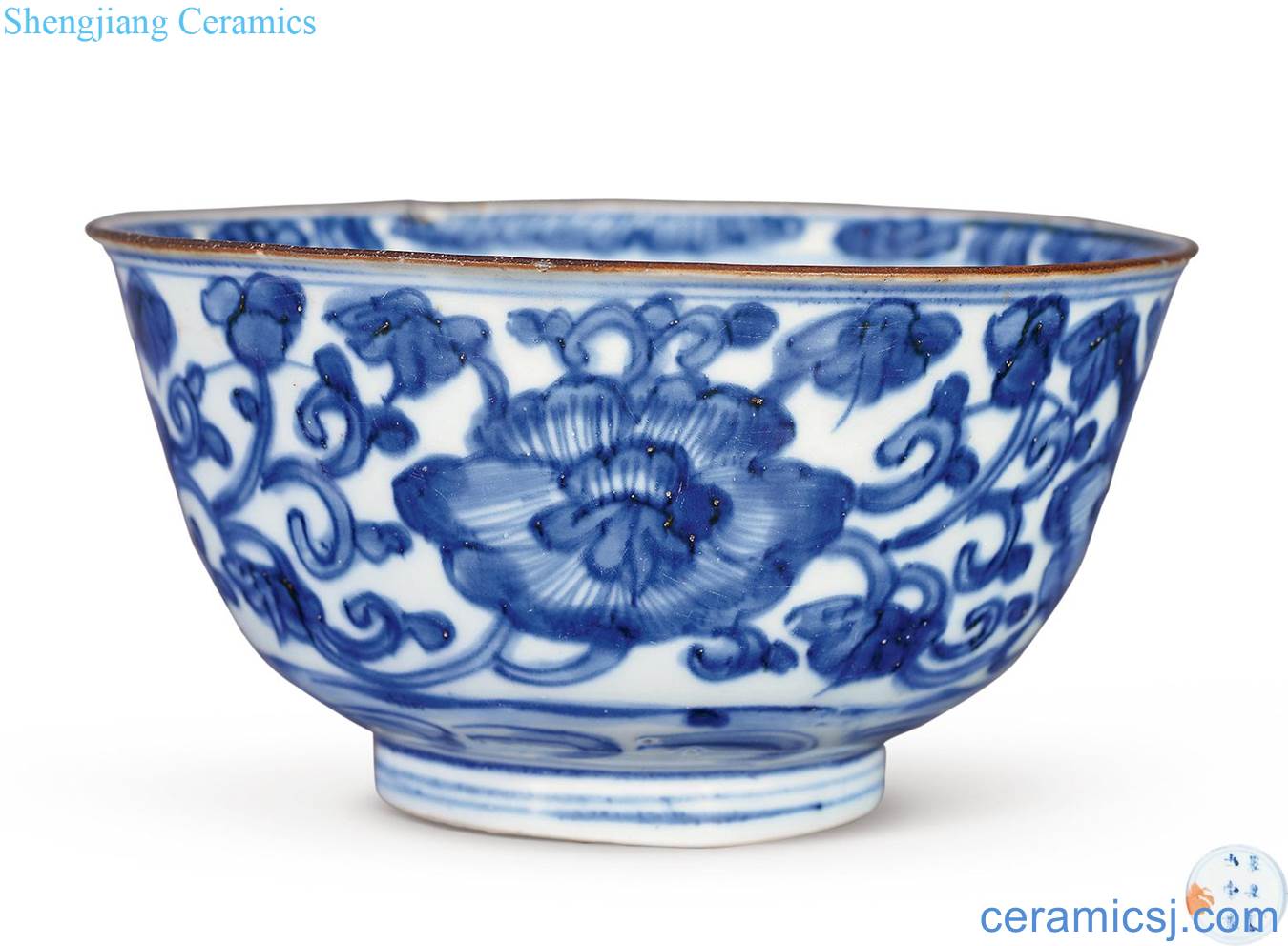 In the early qing Blue and white flower bowls bound branches