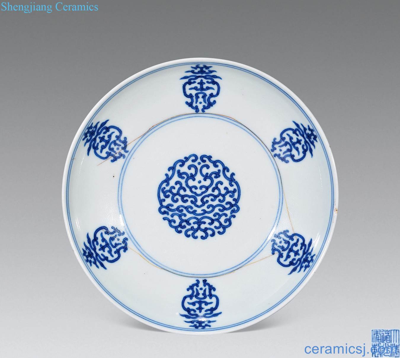 Qing daoguang Blue and white honeysuckle tray