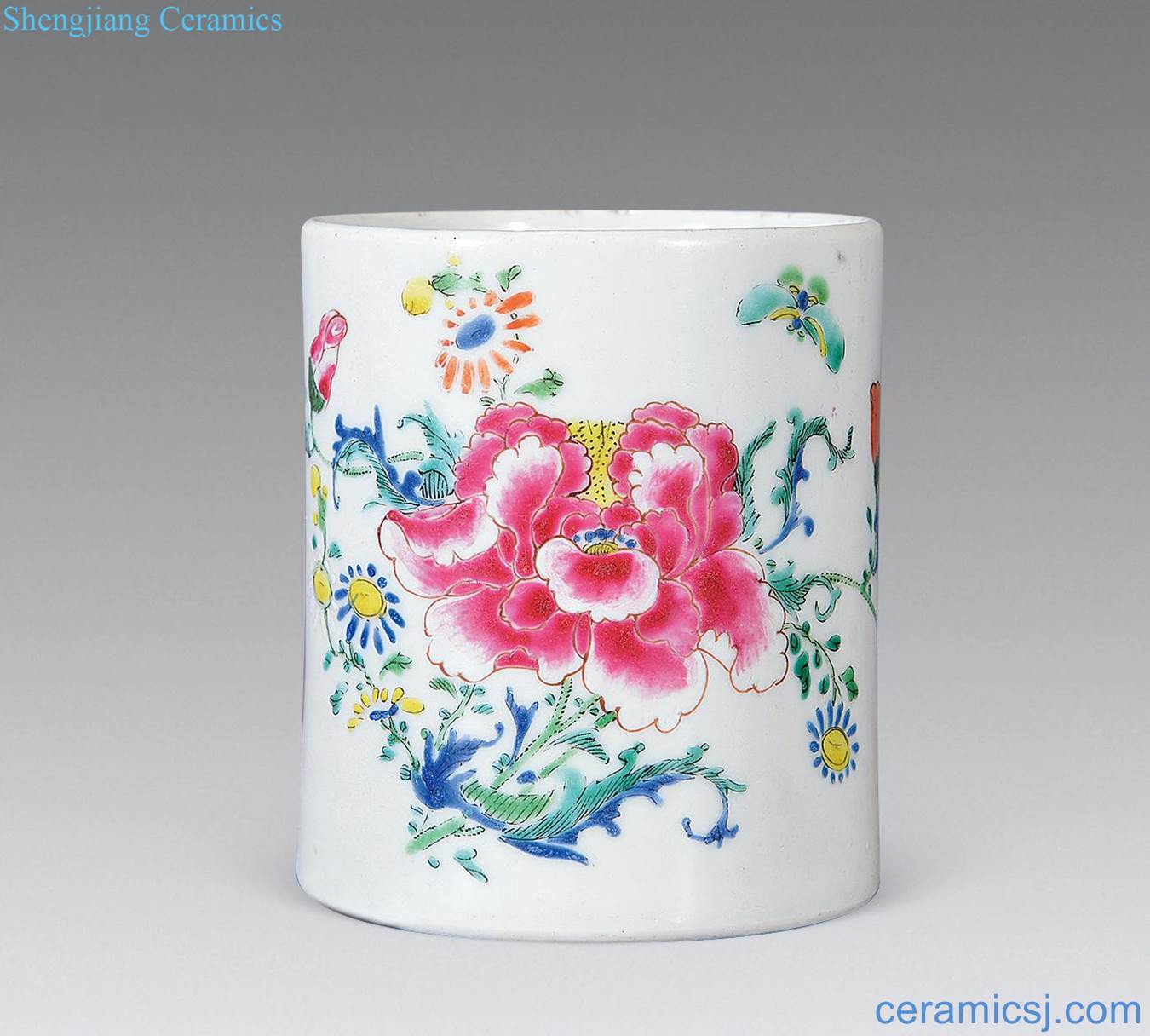 Qing yongzheng pastel flowers brush pot