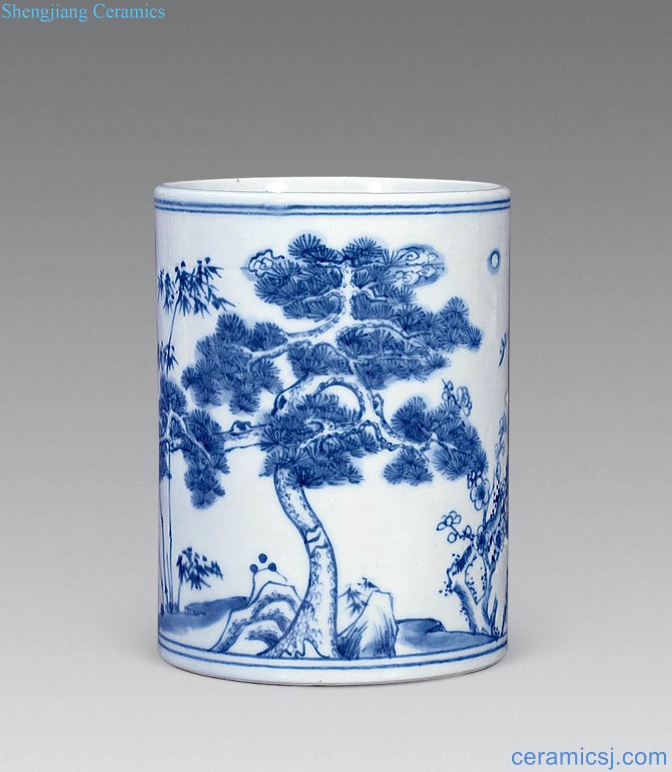 Qing yongzheng Blue and white, poetic figure pen container