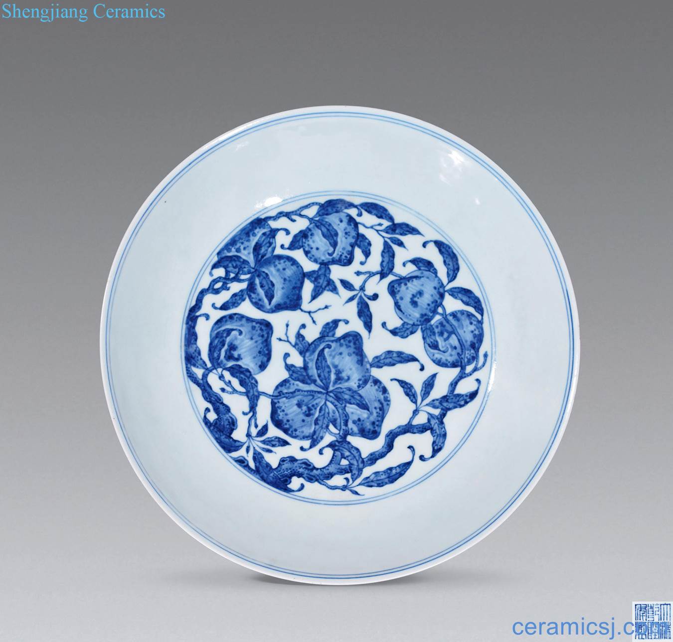 Qing qianlong Blue and white peach tray