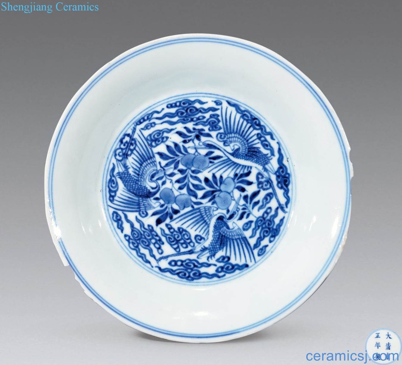 Qing yongzheng Blue and white crane tray