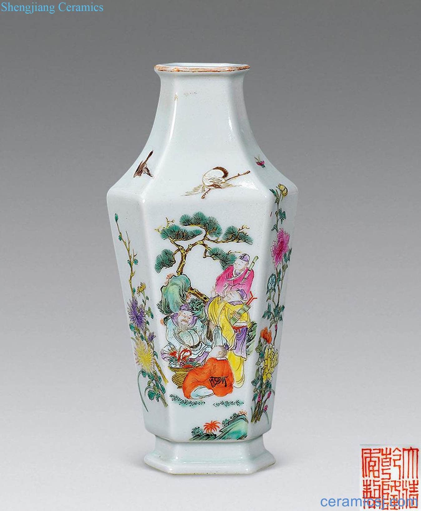 Qing guangxu Powder enamel vase the eight immortals characters