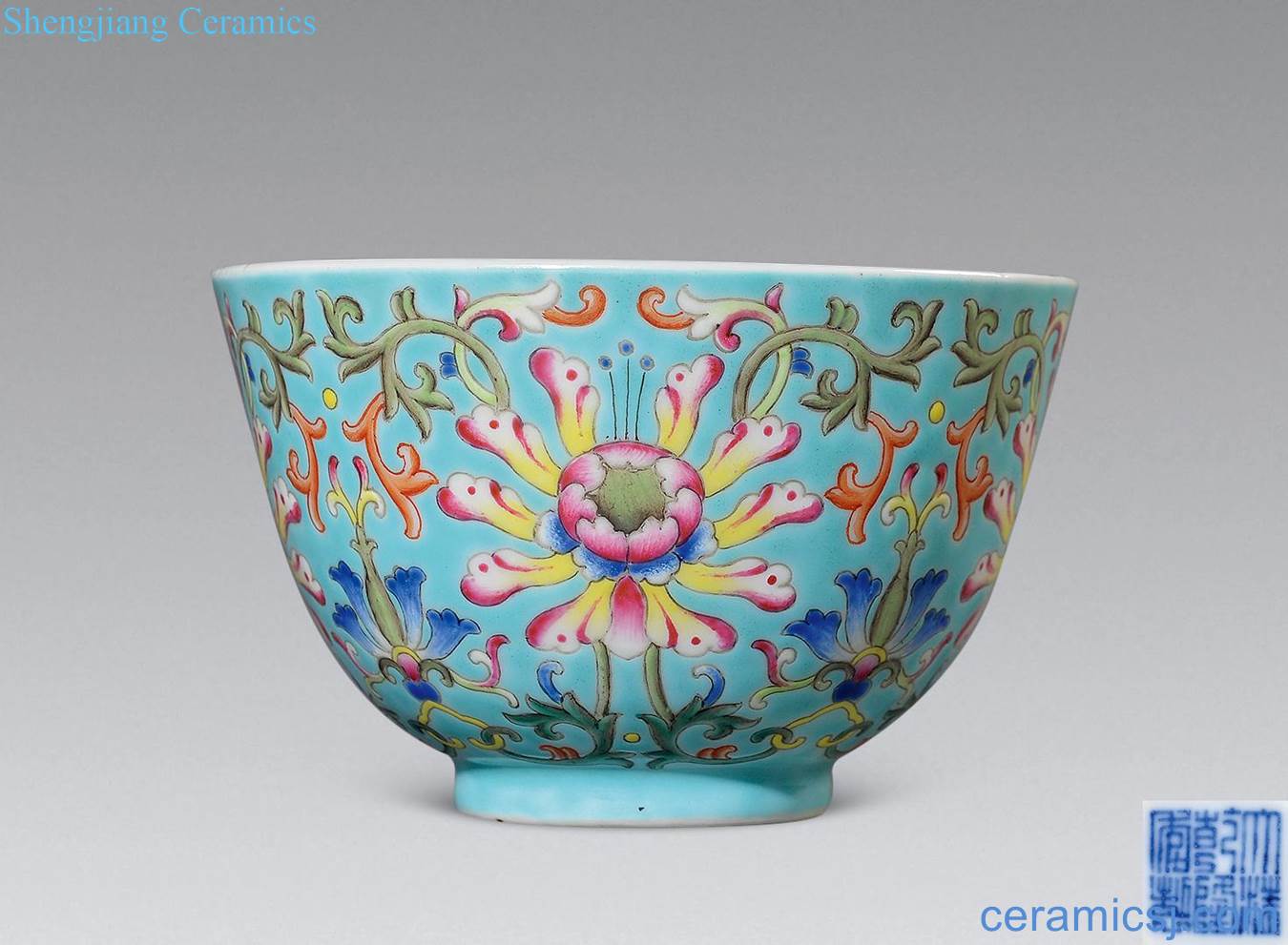 Qing qianlong turquoise enamel floral cup