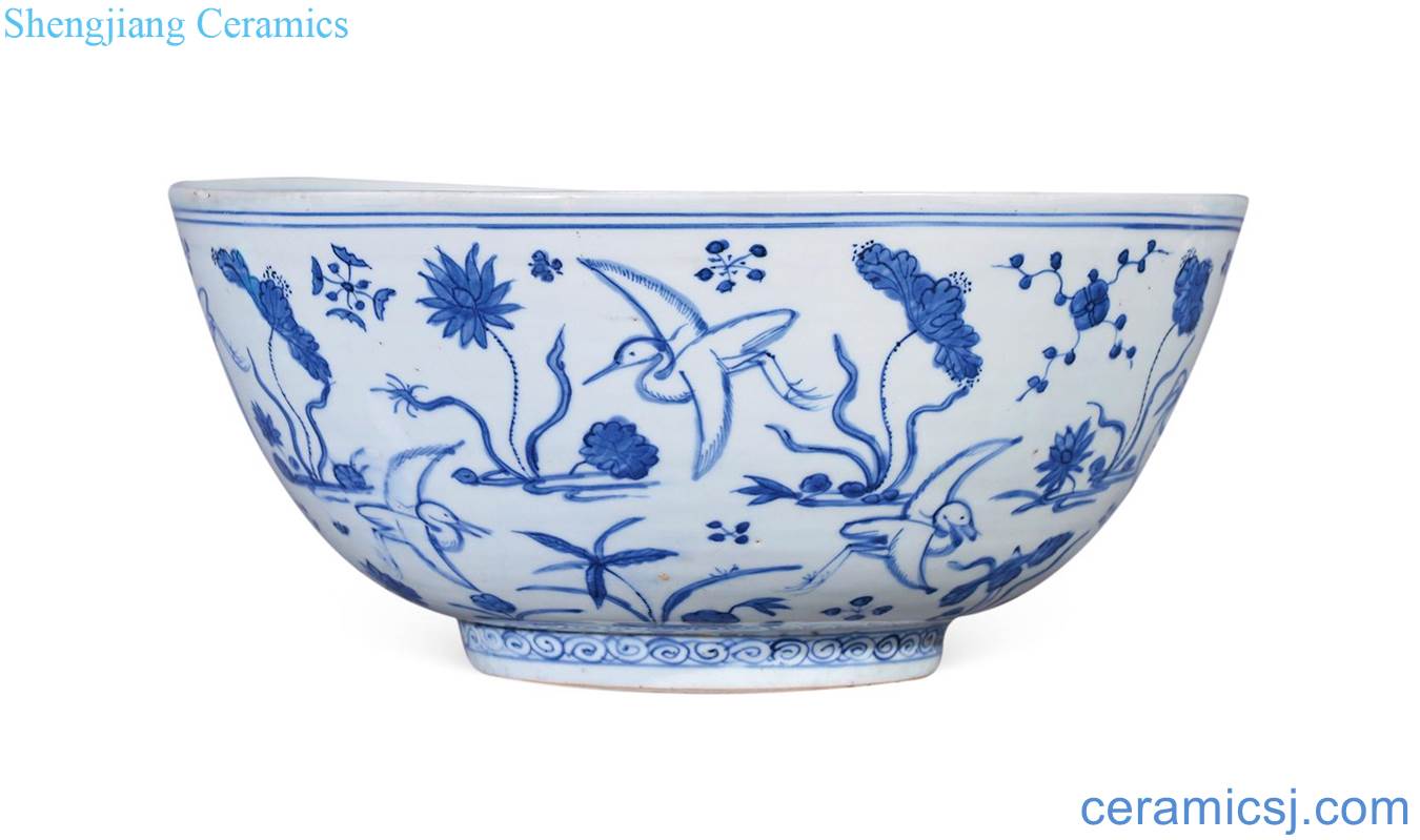 Ming wanli Blue and white lotus pond water bowls