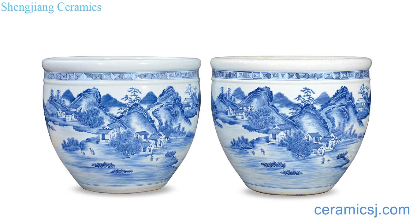 Qing jiaqing Blue and white landscape VAT (a)
