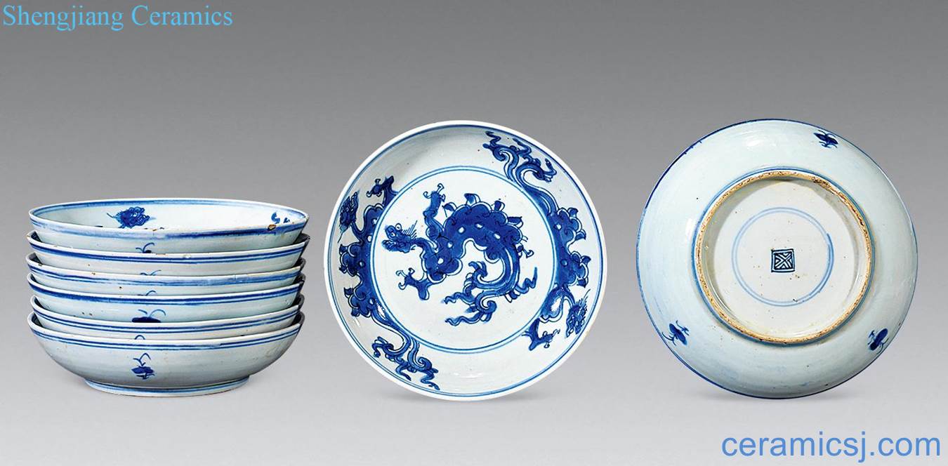 Qing yongzheng blue dragon grain plate (8)