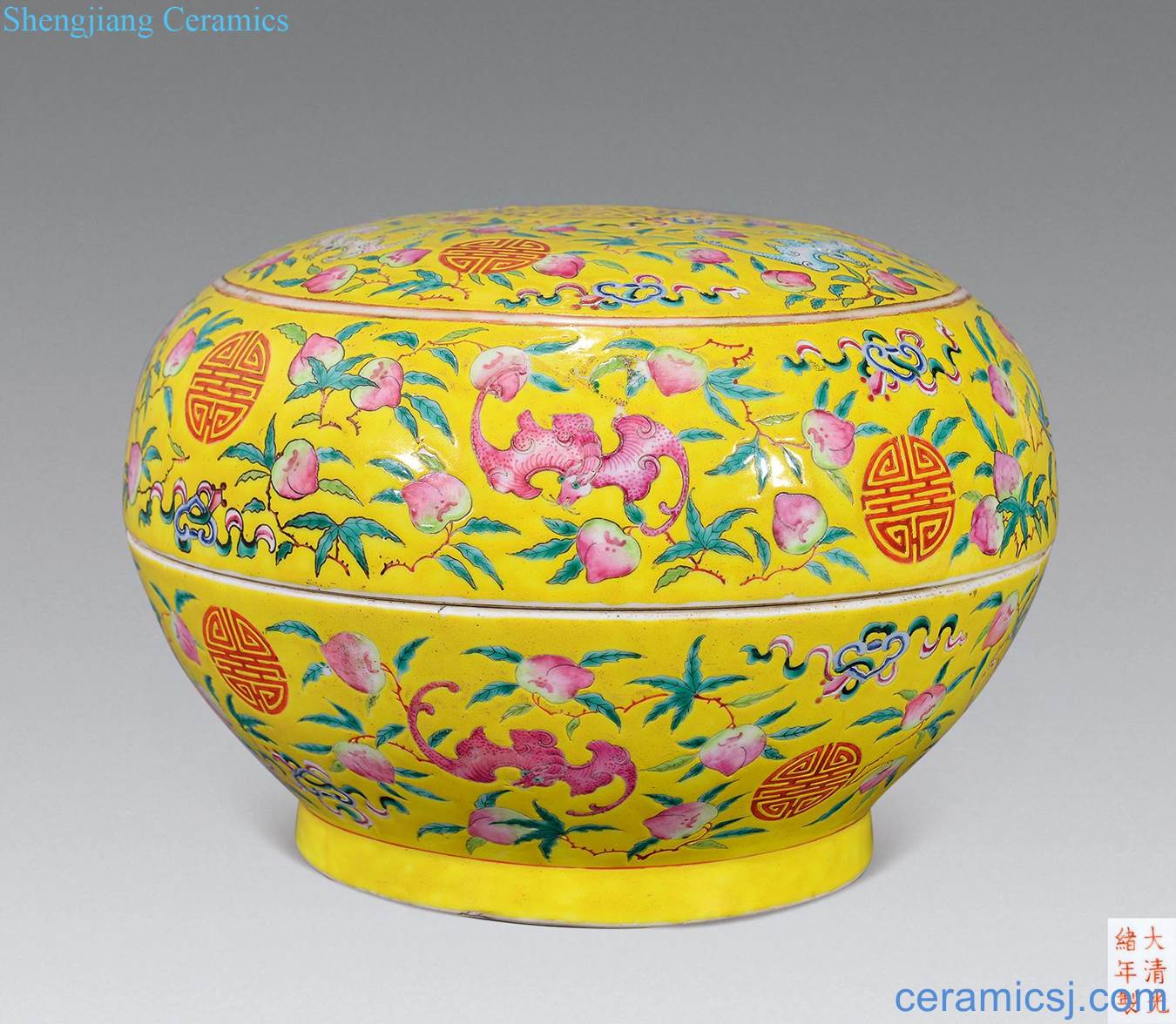 Qing guangxu Yellow powder enamel live cover box