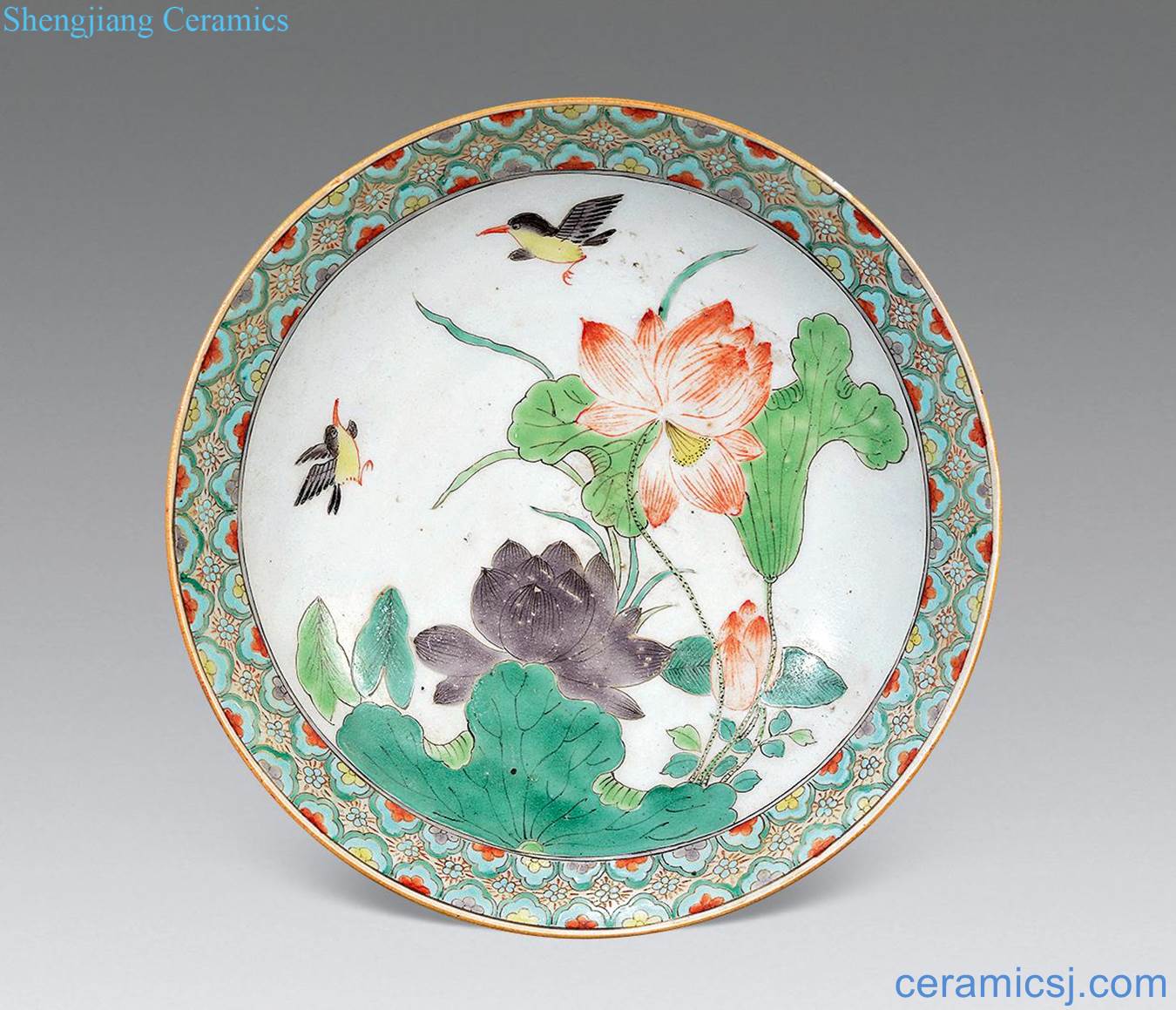 qing Colorful flowers and birds dish