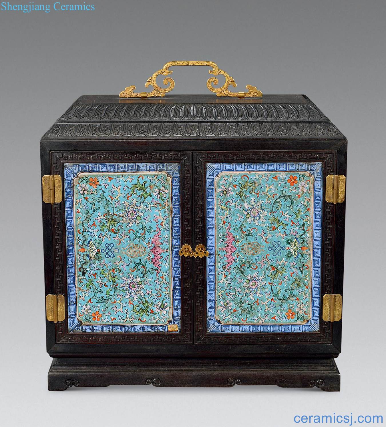 Qing qianlong Red sandalwood turquoise enamel blessing box