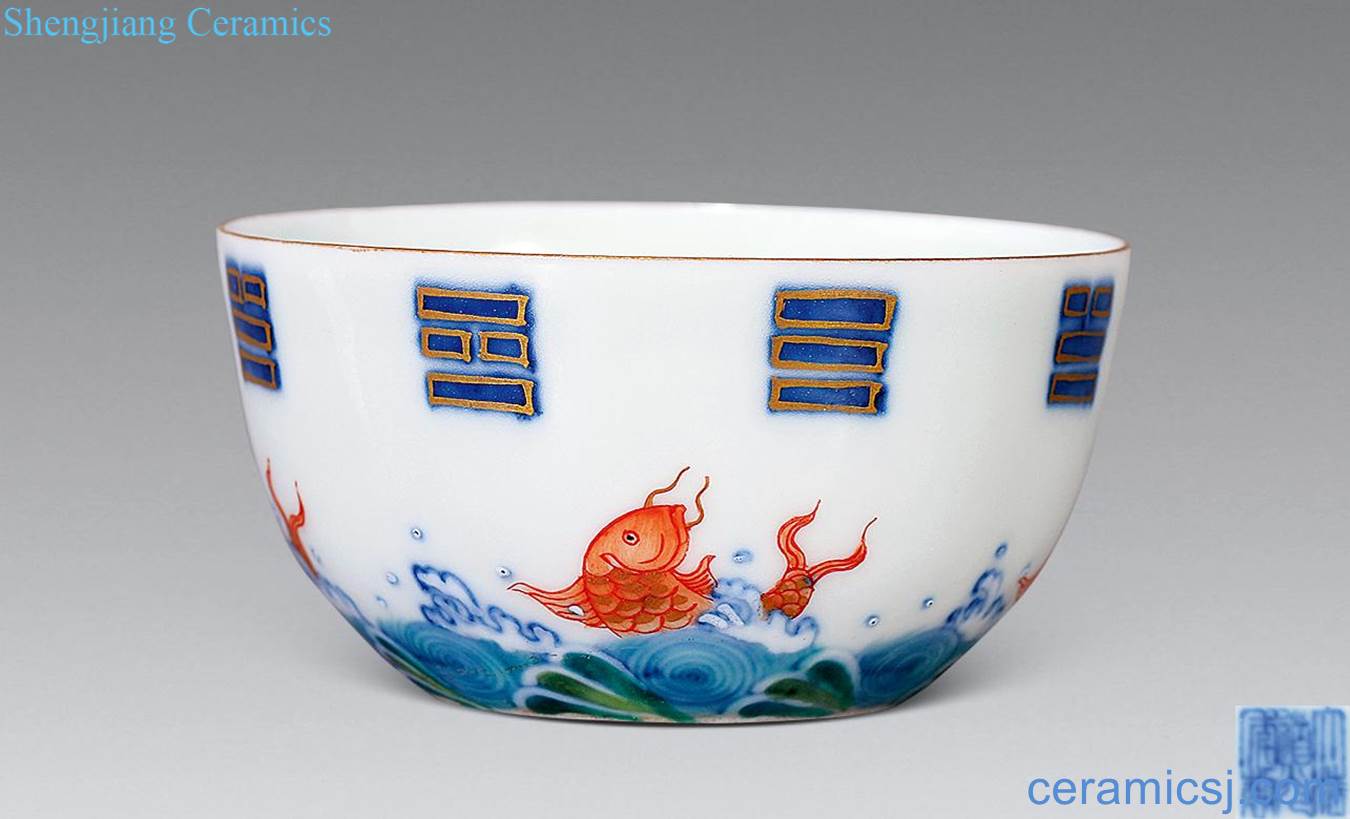 Qing guangxu Bucket color gossip water-wave lie the foot bowl