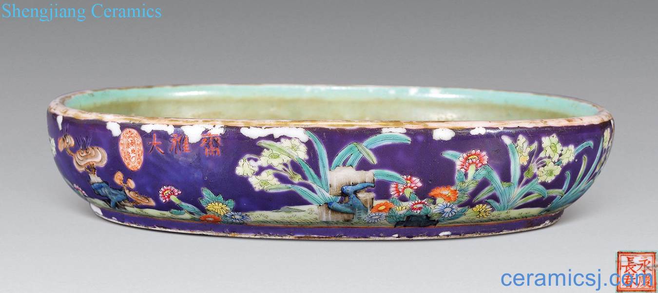 Qing guangxu Purple famille rose flower narcissus basin