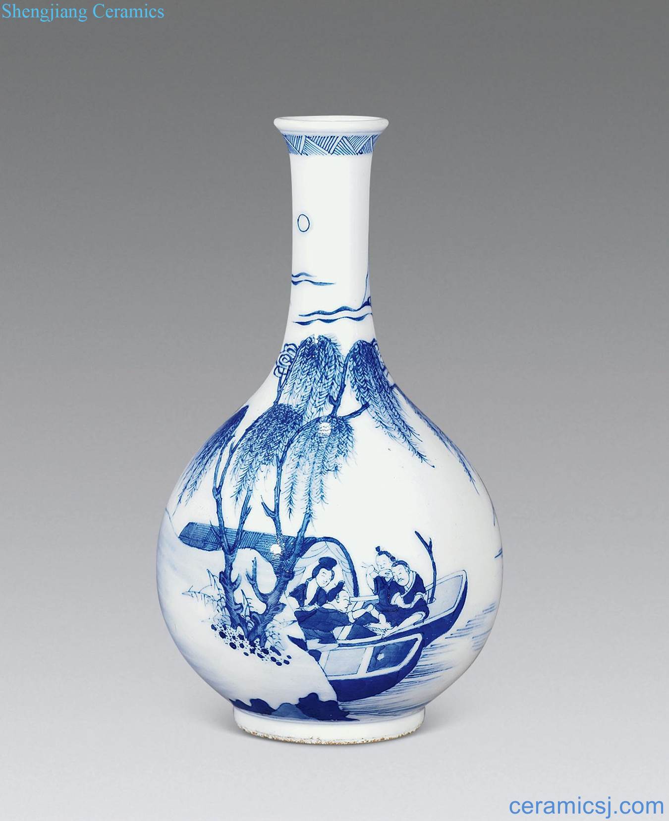 Qing guangxu Blue and white fish small taper bottle
