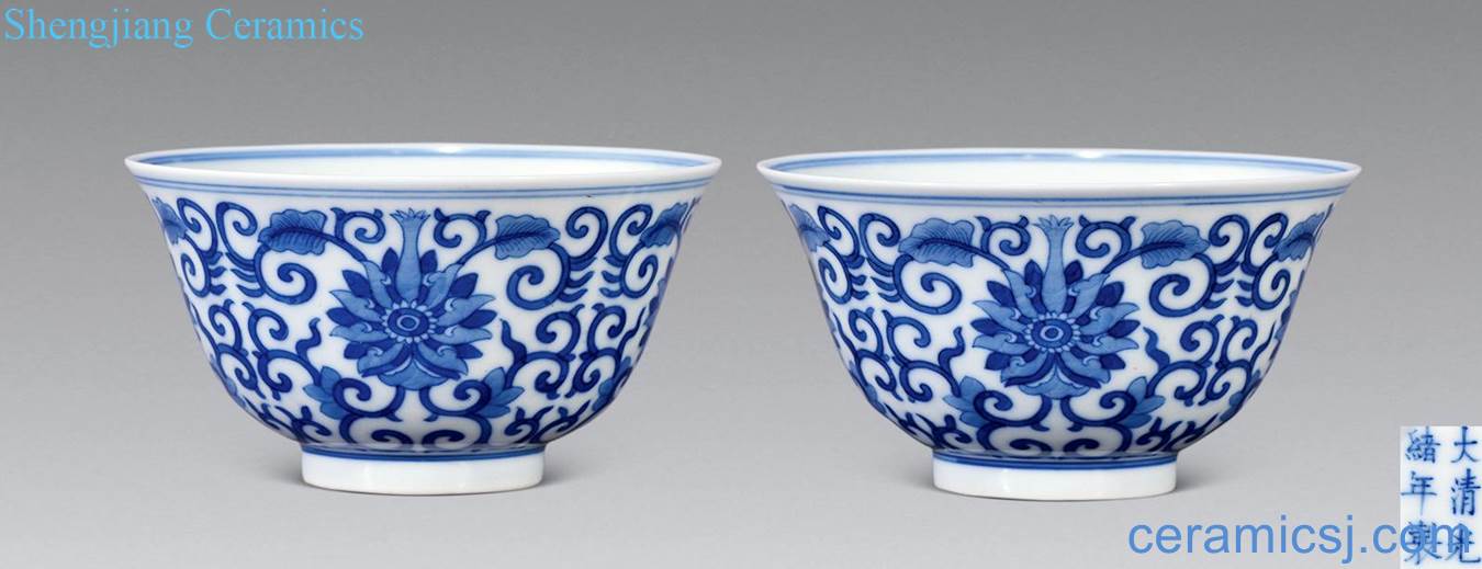 qing Blue and white tie up lotus flower bowl (a)