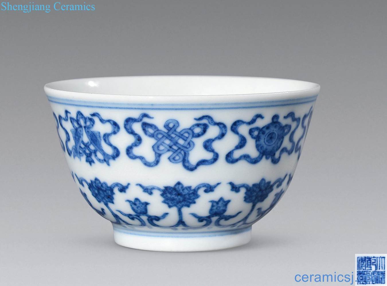 Qing qianlong Blue and white tie up lotus flower in a bowl