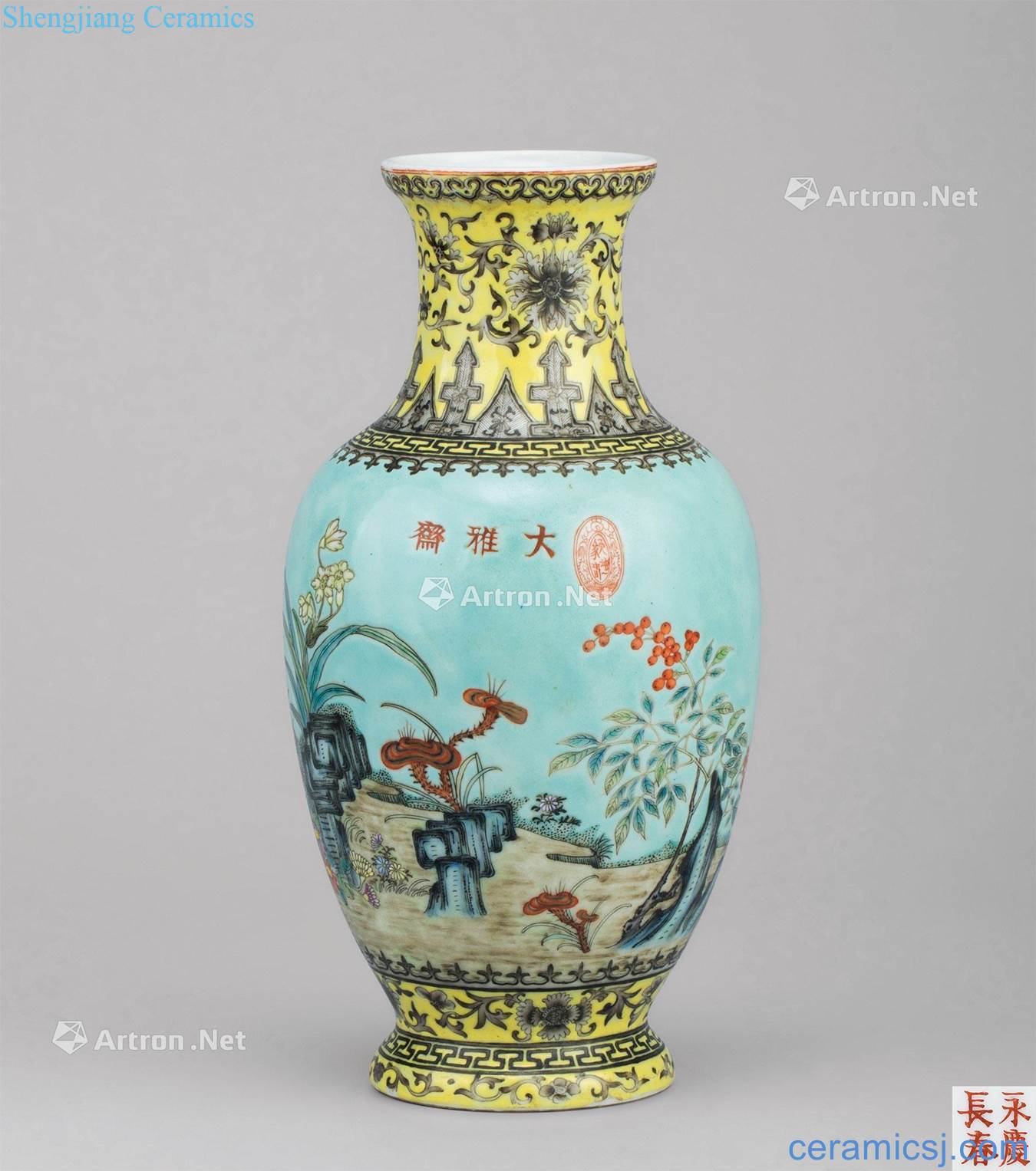 Late qing dynasty (1851 ~ 1911) great lent Green pastel blue stone bottles