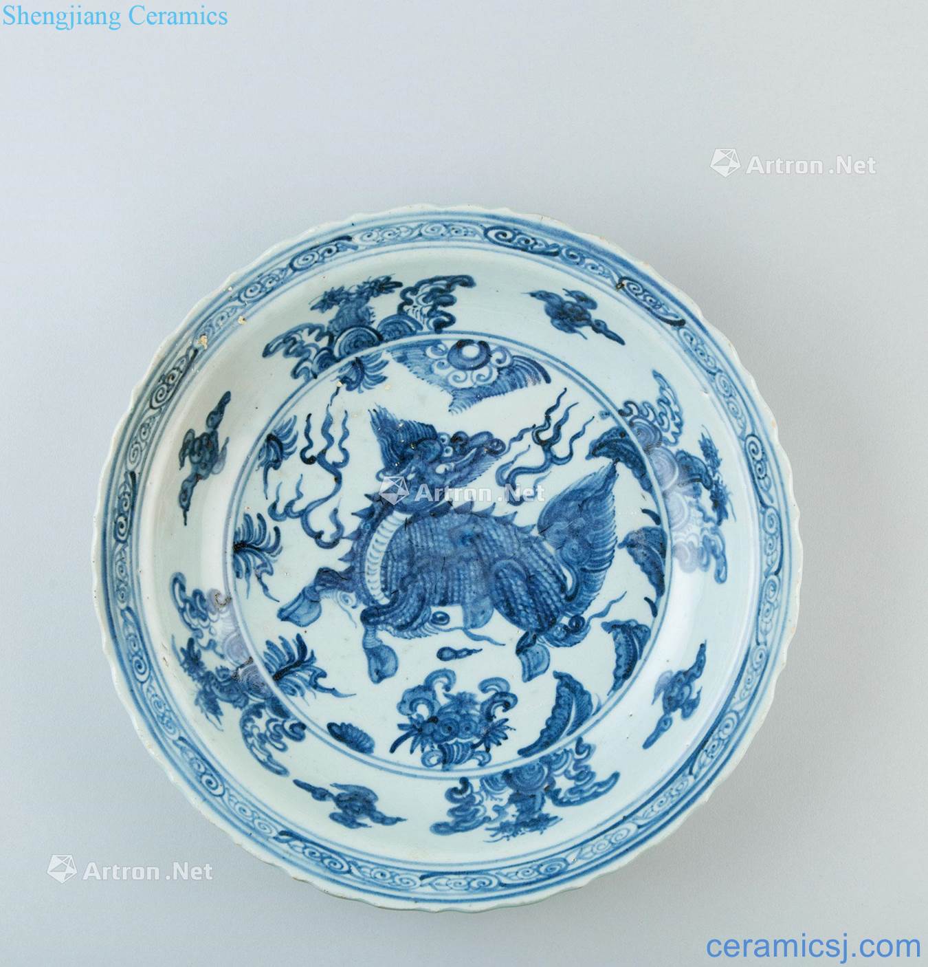 (1368 ~ 1441) in early Ming dynasty blue-and-white kylin grain mouth tray