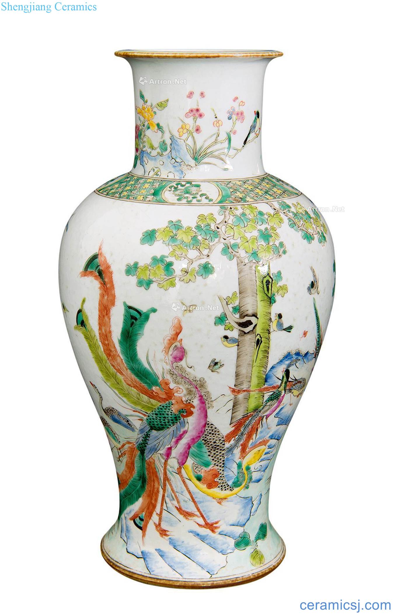 Pastel reign of qing emperor guangxu birds pay homage to the king of goddess of mercy bottle