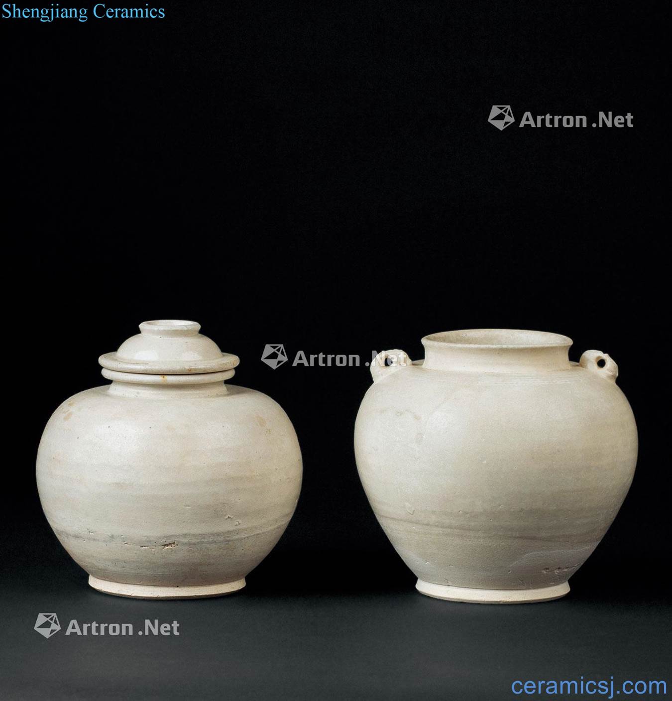 The tang dynasty (618 ~ 907) white porcelain ears cans Two things cover tank (group a)
