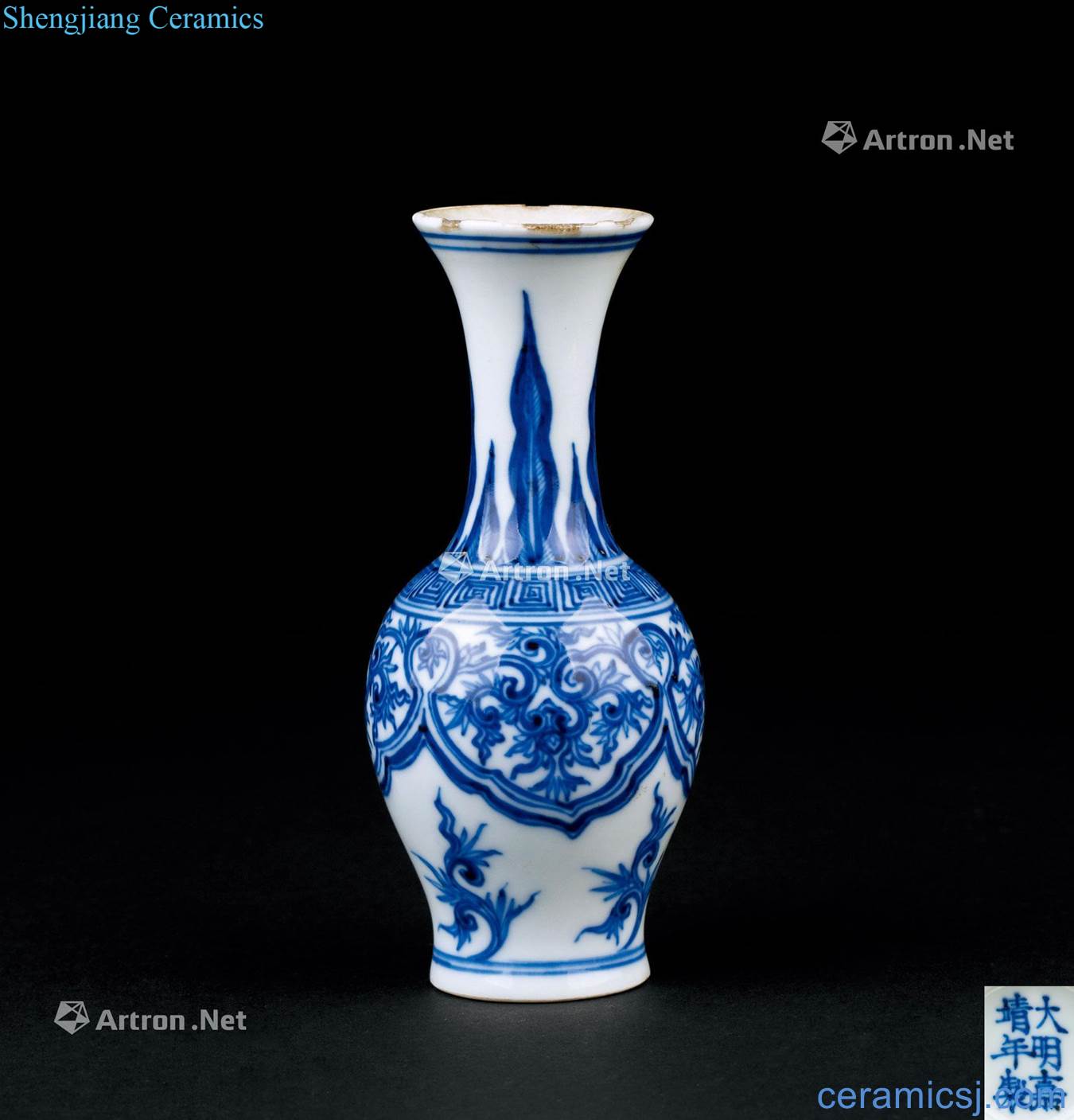 In the Ming dynasty (1368 ~ 1644) blue and white flower grain little goddess of mercy bottle