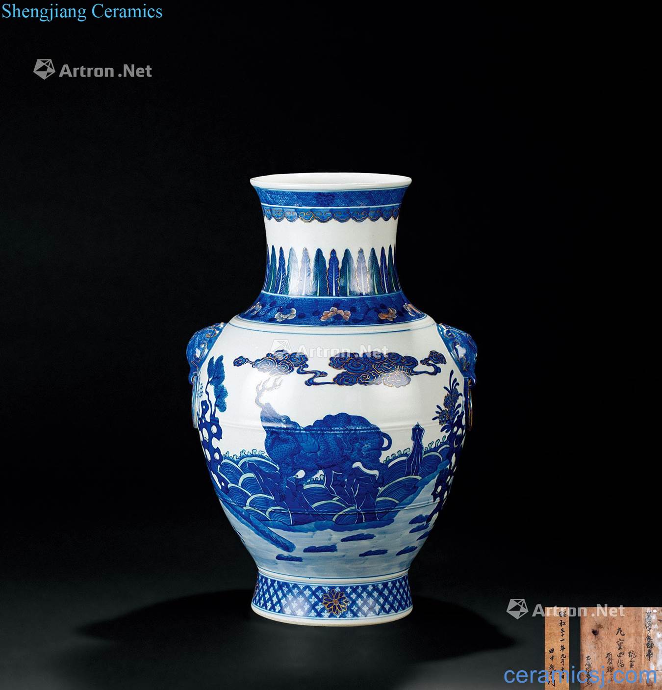 In the qing dynasty (1644 ~ 1911) blue and white paint kylin grain double ears