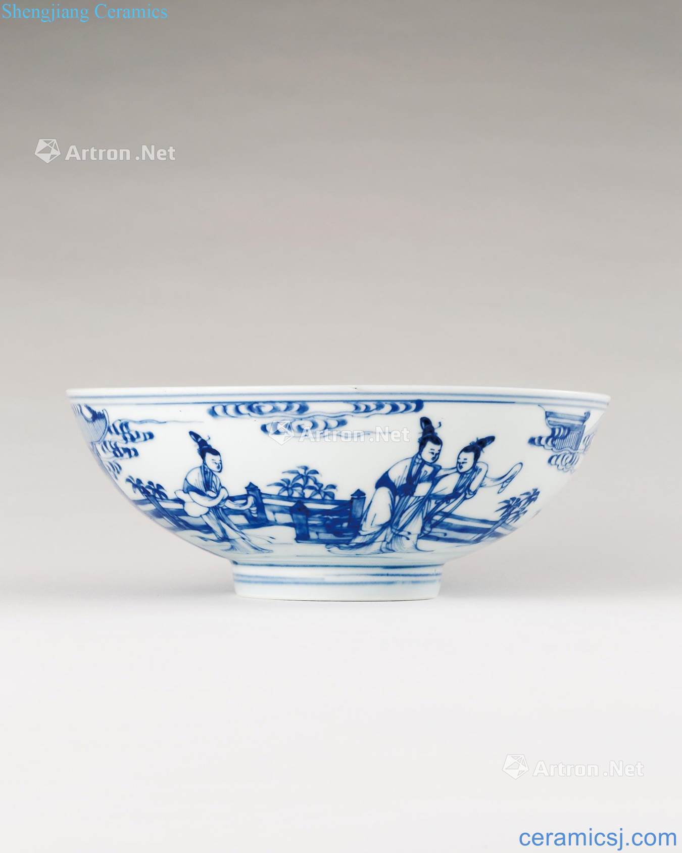 Stories of blue and white "worship pavilion" qing yongzheng green-splashed bowls