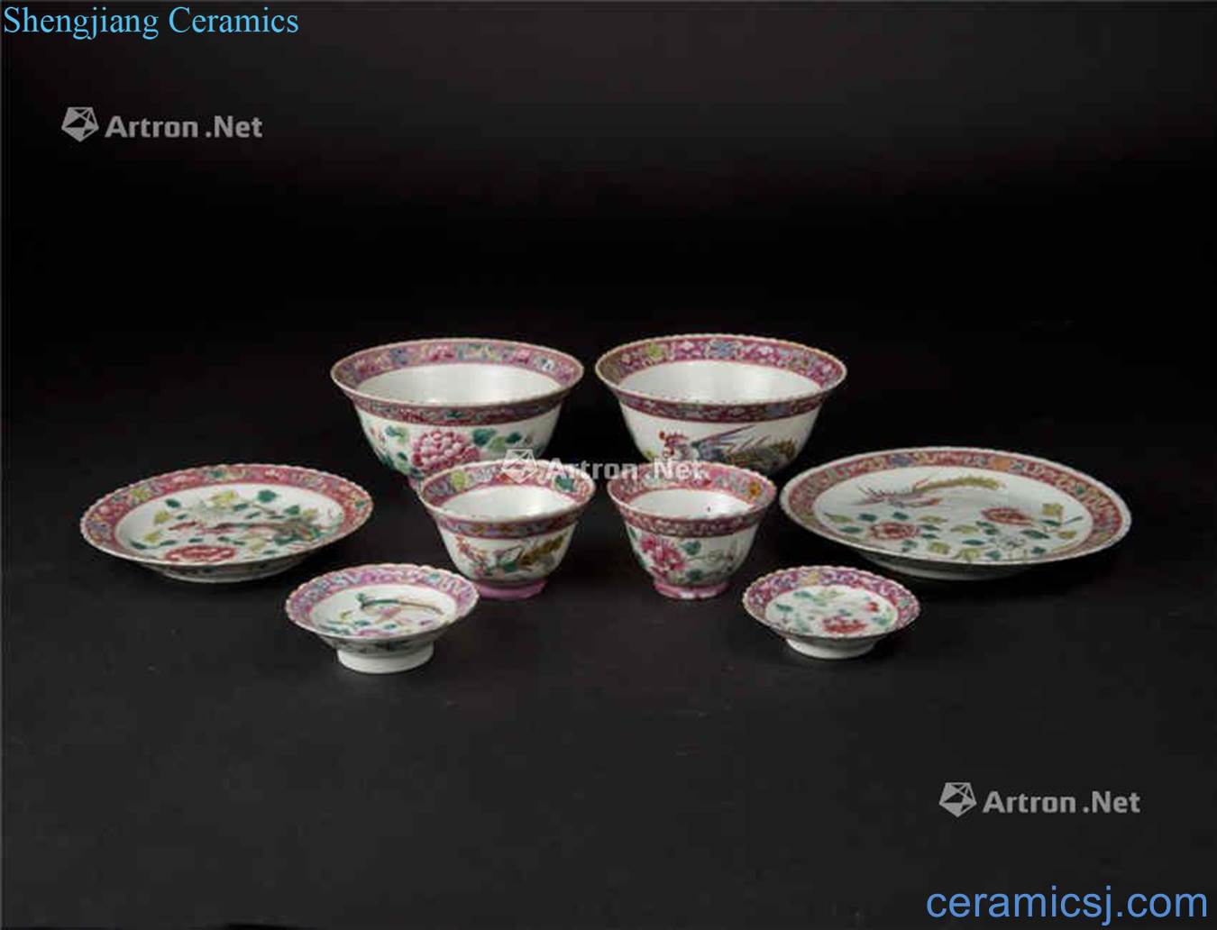 Qing guangxu The peony fung pastel dishes A group of eight