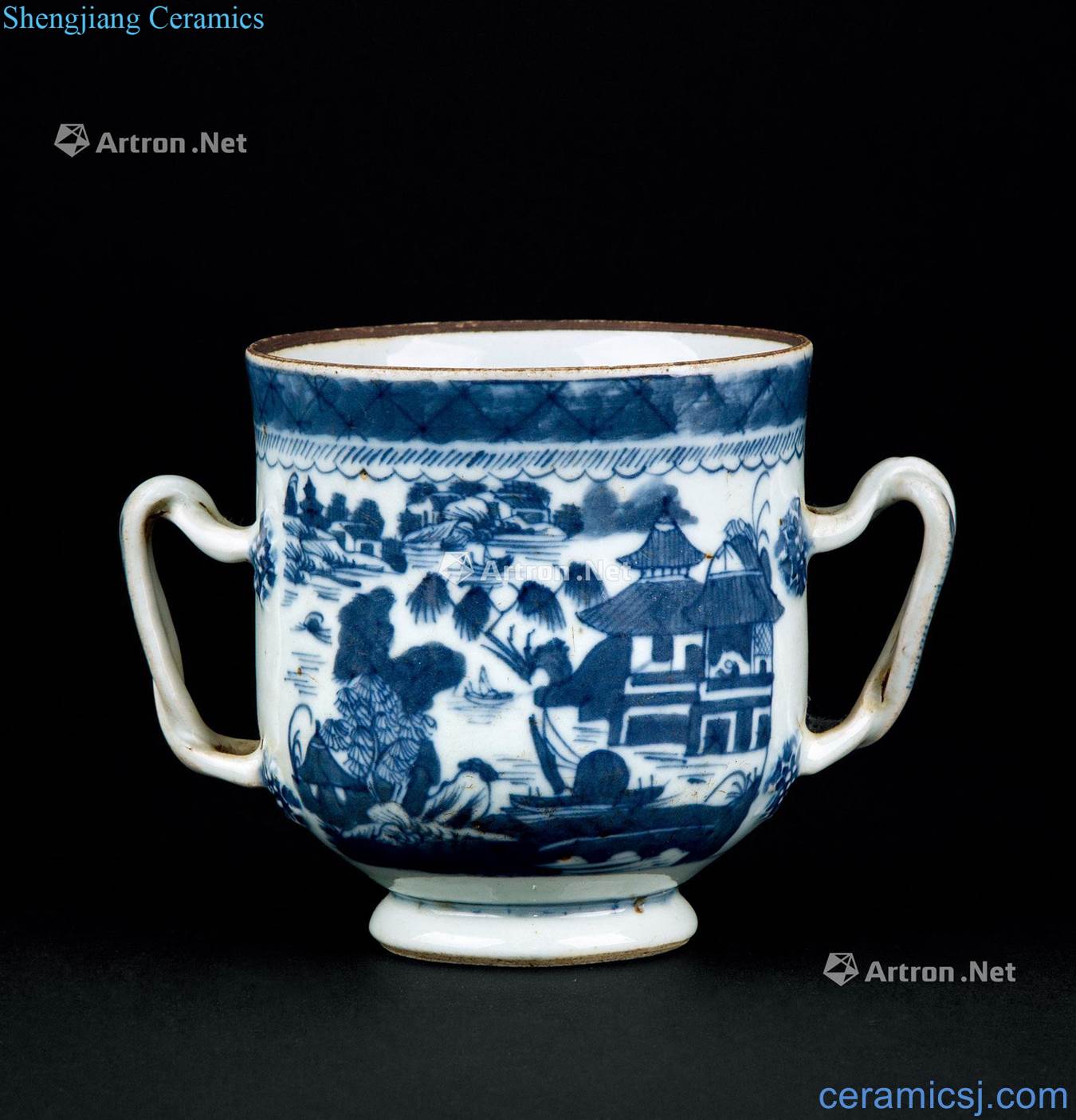 The qing emperor kangxi (1662-1722) blue and white landscape grain ear cup