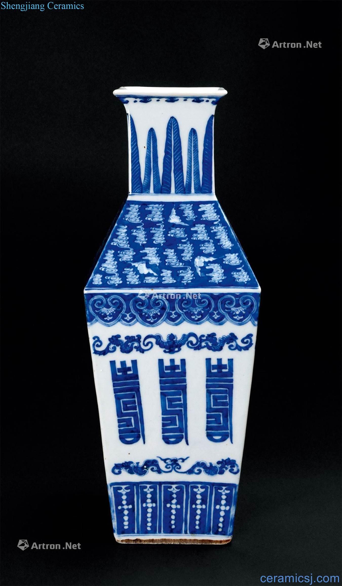 Mid qing (1736-1850) blue and white live grain square bottles